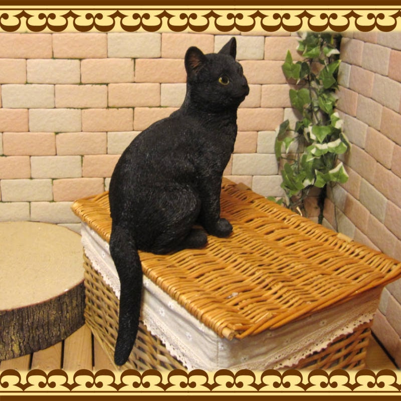 カヤ様。No．453 石膏 オブジェ 黒猫 アロマストーン 置き物 猫