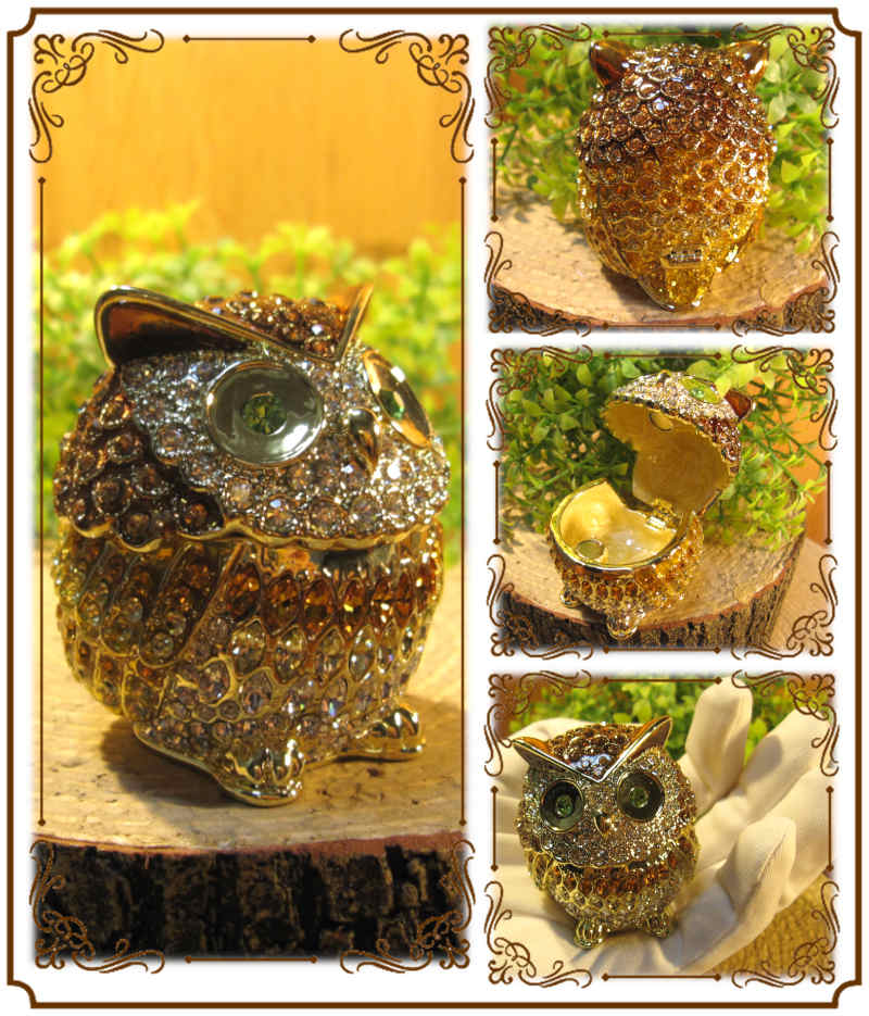 フクロウの置物 ふくろう 小物入れ C ブラウン 梟 オウル 縁起物