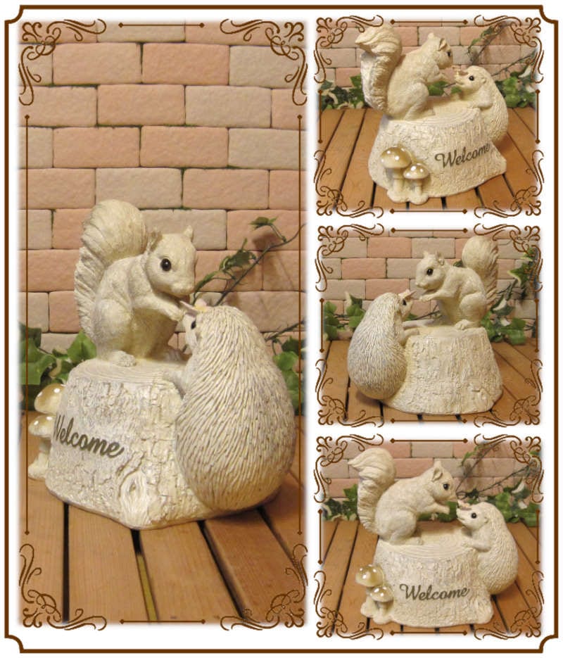 りすとハリネズミの置物 リス＆ハリネズミ ウエルカムサイン