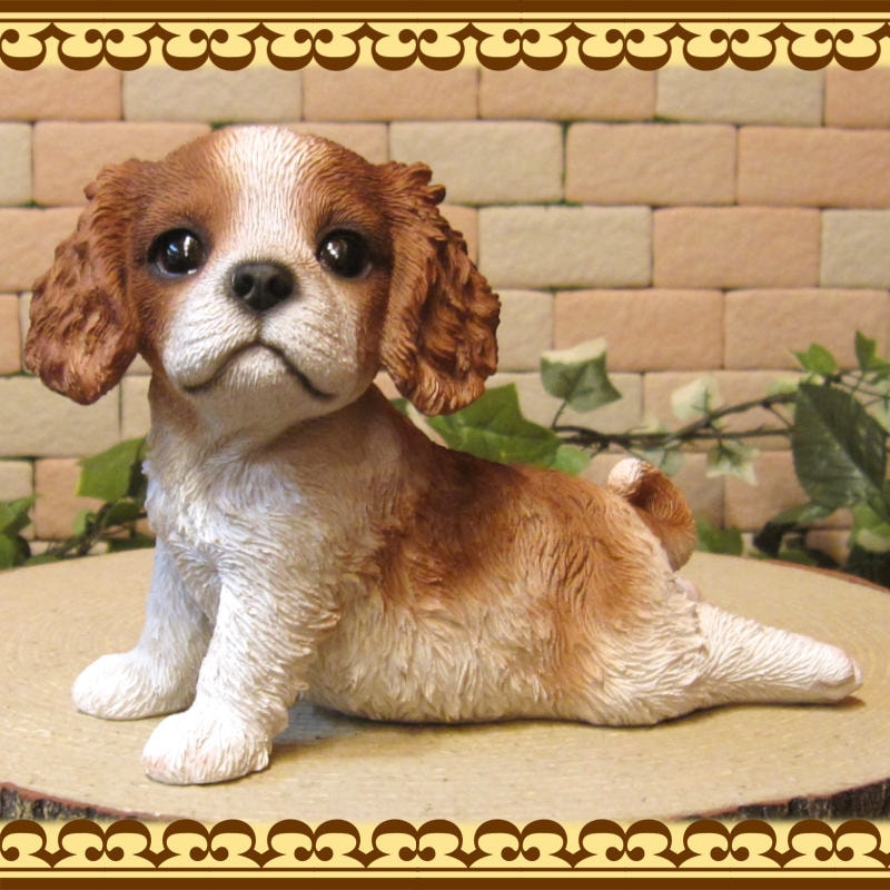 犬の置物 キャバリア 子いぬ 休憩中！ ガーデン オーナメント