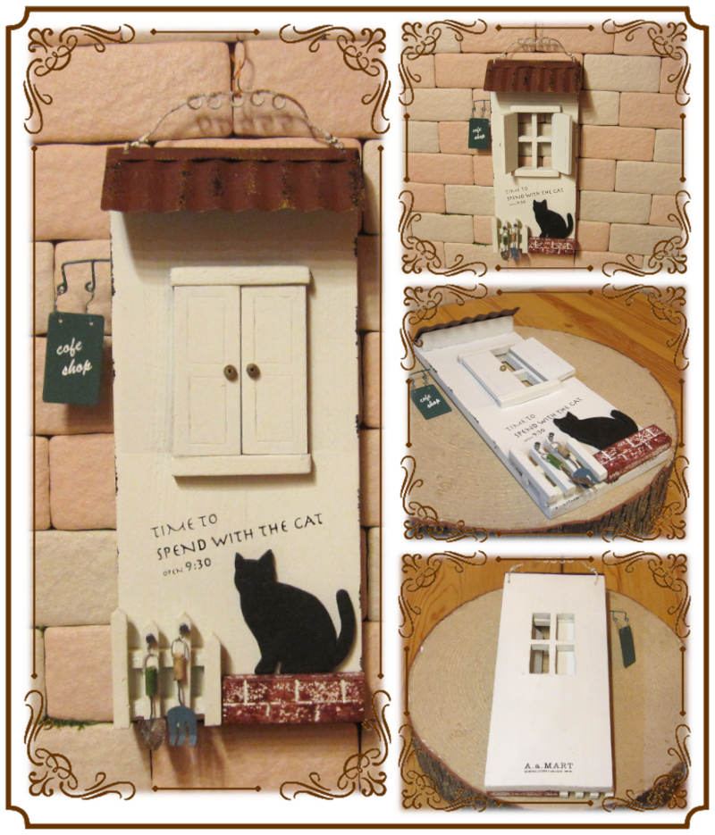 木製の可愛い 猫のインテリアサイン オーナメント キャットカフェ ネコ