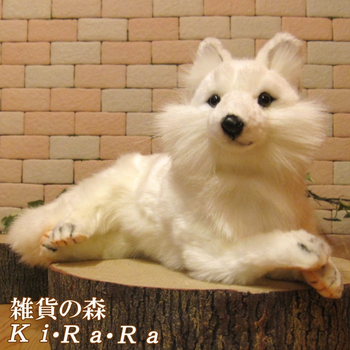 ホッキョクギツネ 寝そべり リアルなキツネのぬいぐるみ フォックス