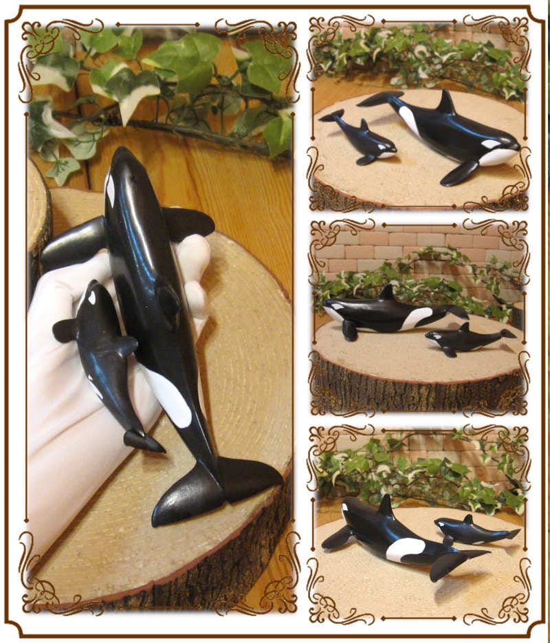 リアルな シャチの置物 シャチ親子 2点セット 鯱 ドール フィギュア