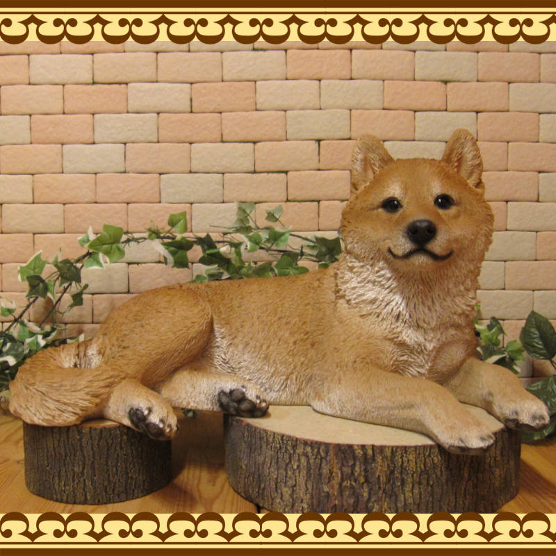 犬の置物 柴犬 成犬 寝そべり ビッグサイズ 大きくてリアルなイヌの