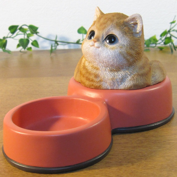 リアルな ねこの置物 小物入れ ボックスキャット フードボール 猫の