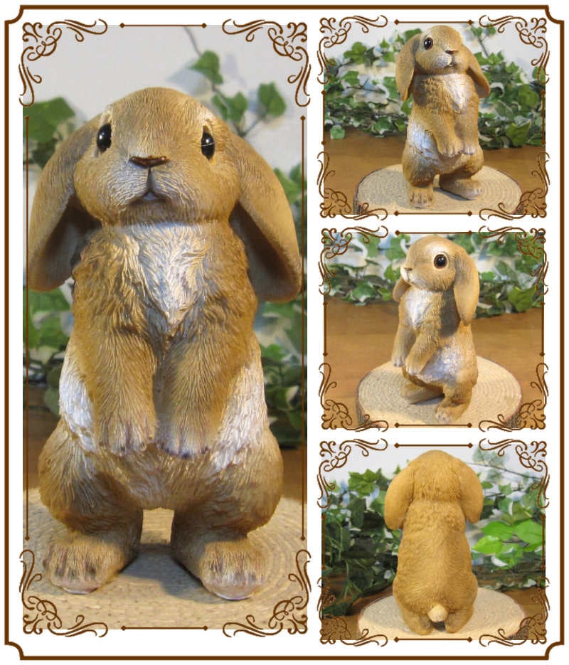 リアルなうさぎ 置物 ロップイヤー ラビット スタンドタイプ（※商品箱