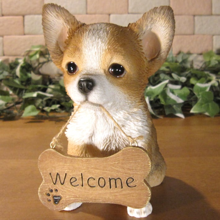 チワワ 置物 リアルな犬の置物 シンウエルカムボード ドッグ いぬの