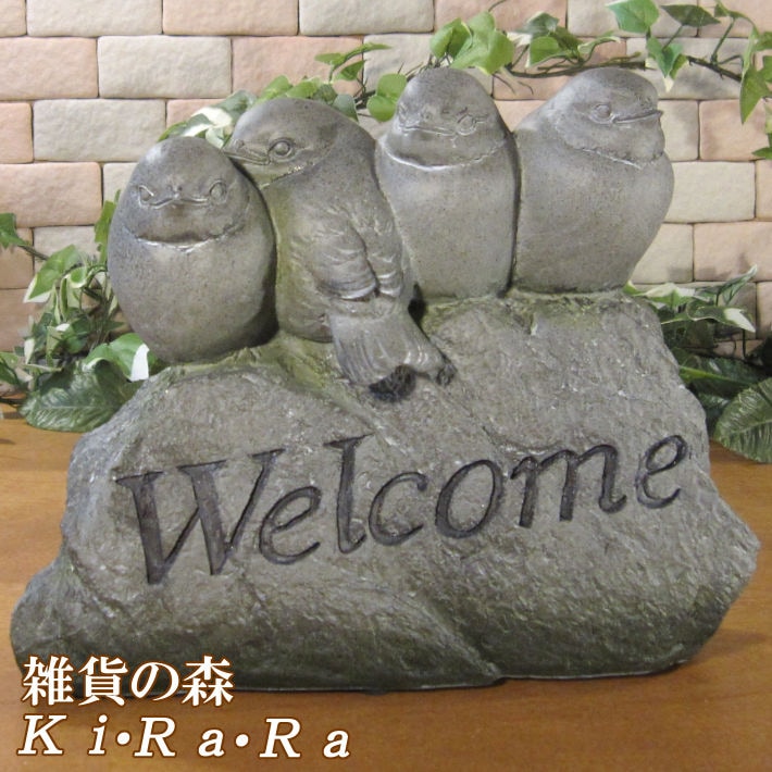 鳥の置物 バードウエルカムサインオーナメント ストーン風 とり