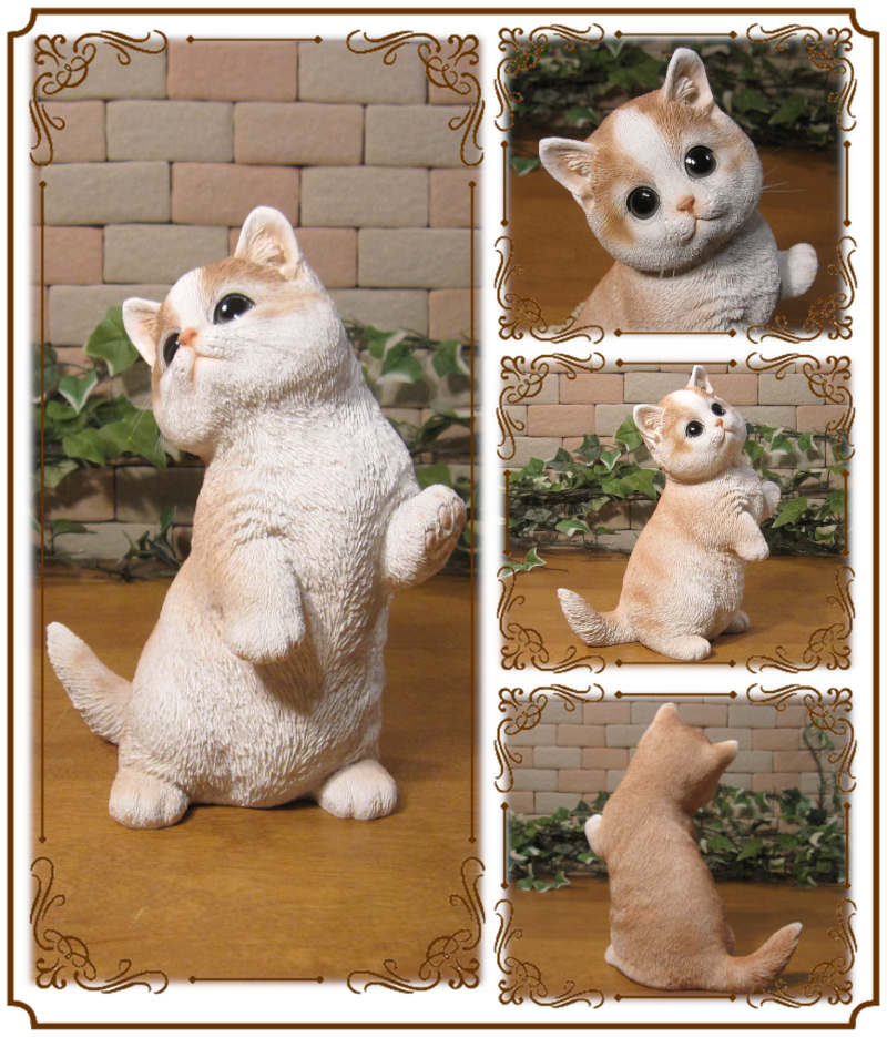 リアルなねこの置物 マンチカン スタンド クリーム キャット ネコの