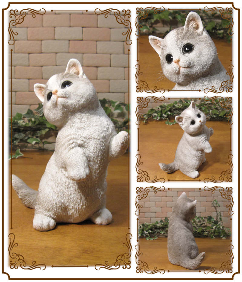 リアルなねこの置物 マンチカン スタンド ブルー キャット ネコ
