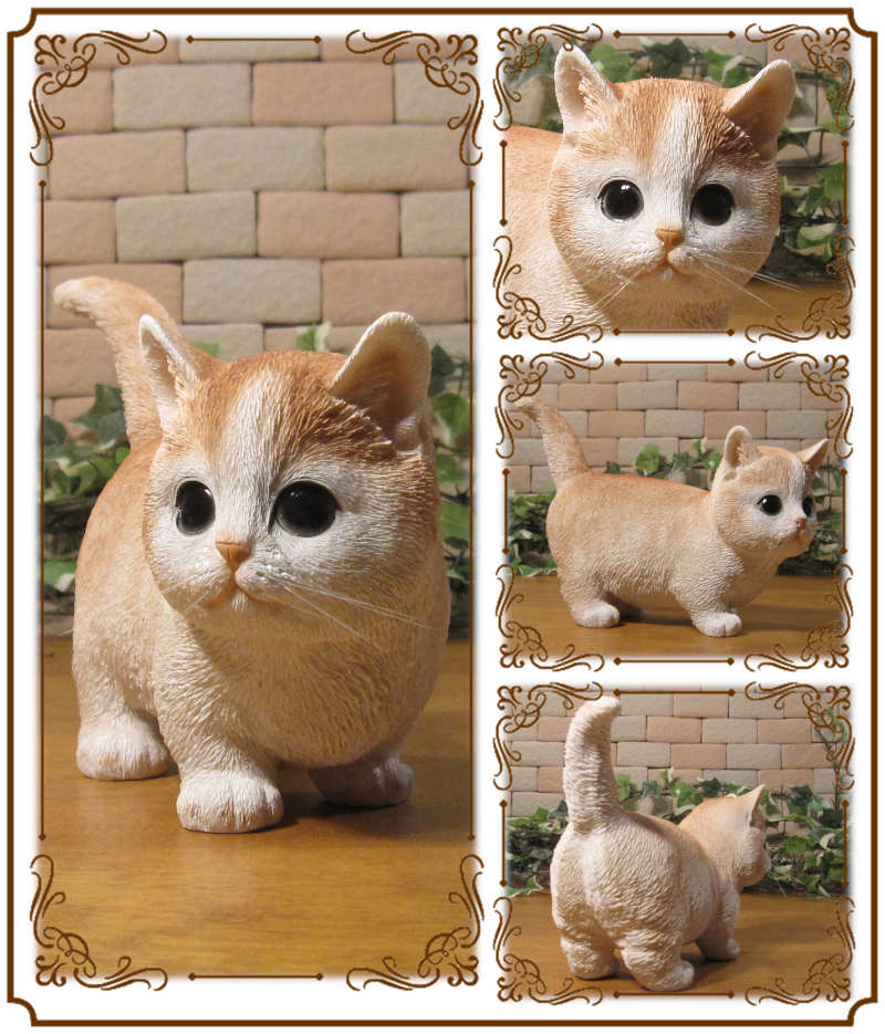 リアルなねこの置物 マンチカン 斜め向き クリーム キャット