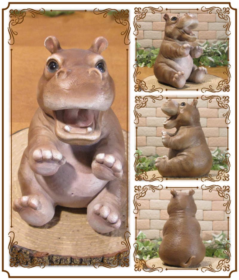 可愛い動物の置物 スイート ベビーカバ お座り オブジェ ガーデニング