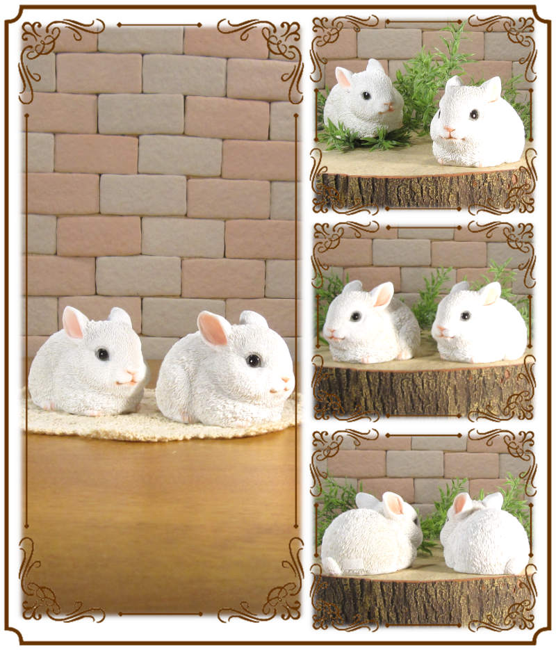 リアルなうさぎ 置物 ミニ 白ウサギ 2セット バニー ラビット