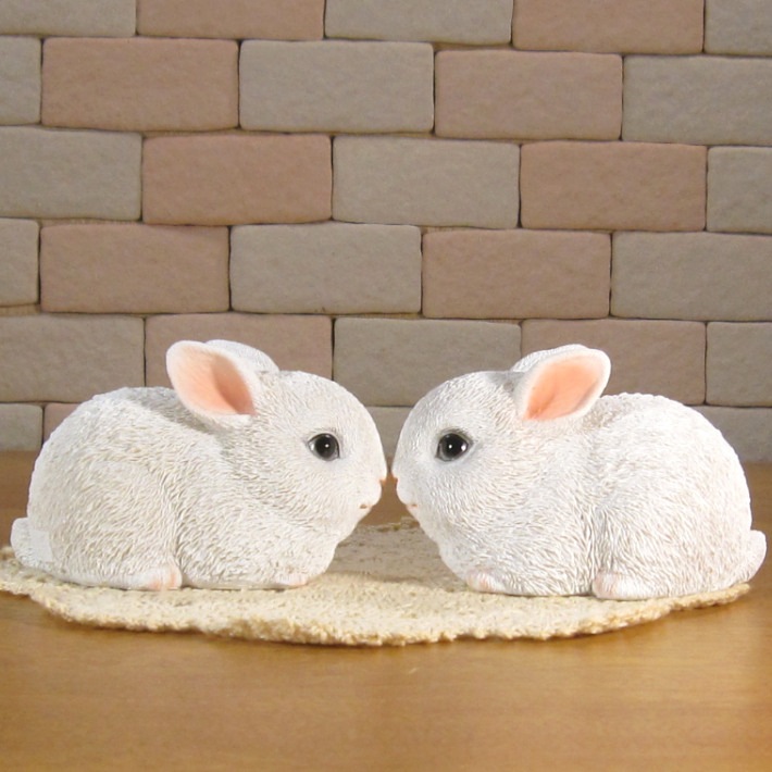リアルなうさぎ 置物 ミニ 白ウサギ 2セット バニー ラビット