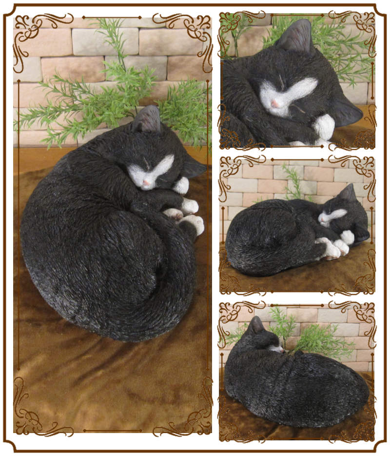 リアルな猫の置物 スリーピングキャット ハチワレ ねこ 動物オブジェ
