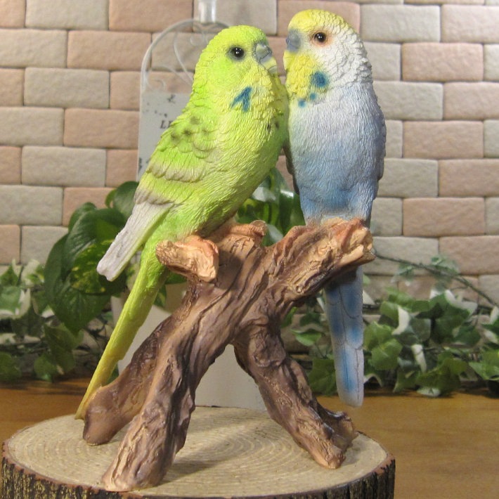 リアルな鳥の置物 レジン製 インコ ペア とり オブジェ トリ