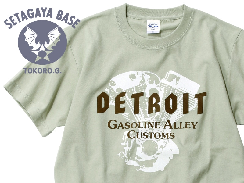 DETROIT GASOLINE ALLEY CUSTOMS Tシャツ セージグリーン / 世田谷