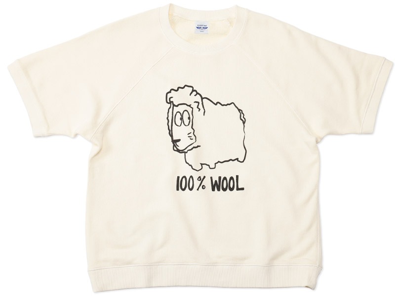 100% WOOL�ȥ�ץ��� Ⱦµ�������å�T����� �ۥ磻��