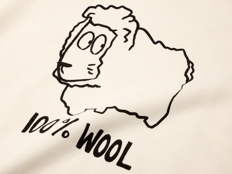 100% WOOL�ȥ�ץ��� Ⱦµ�������å�T����� �ۥ磻��