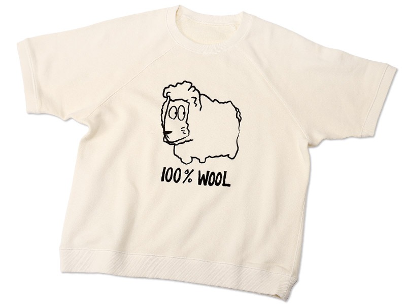 100% WOOL�ȥ�ץ��� Ⱦµ�������å�T����� �ۥ磻��