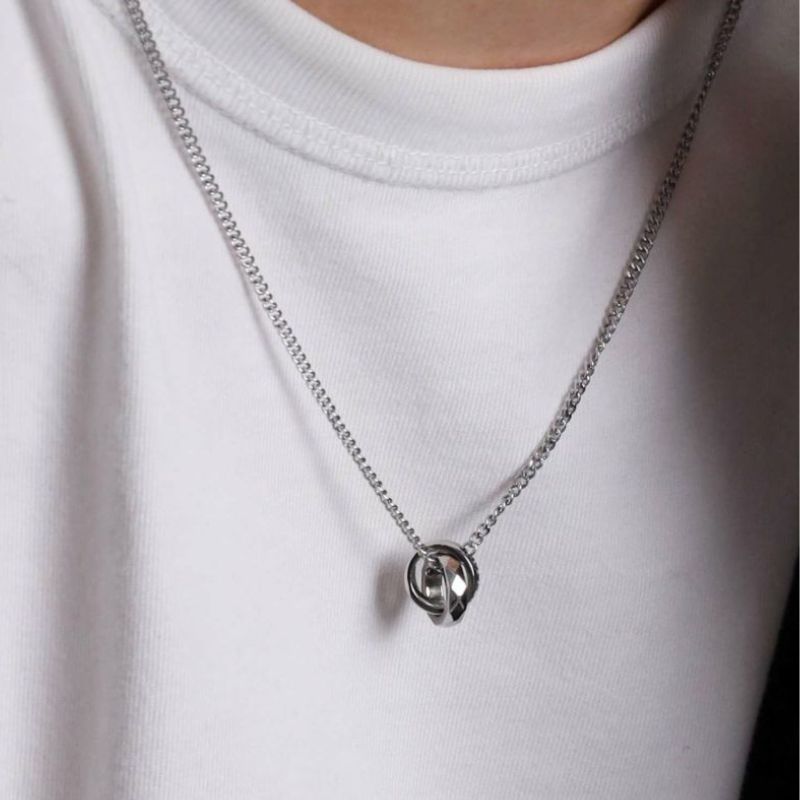 THE EDGE”シグネチャーカッティングダブルリングペアネックレス