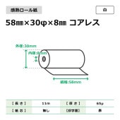 感熱ロール紙 58mm×30φ×8mm コアレス 白 200巻入|FAX用紙/ロール紙|コピー・プリンター用紙