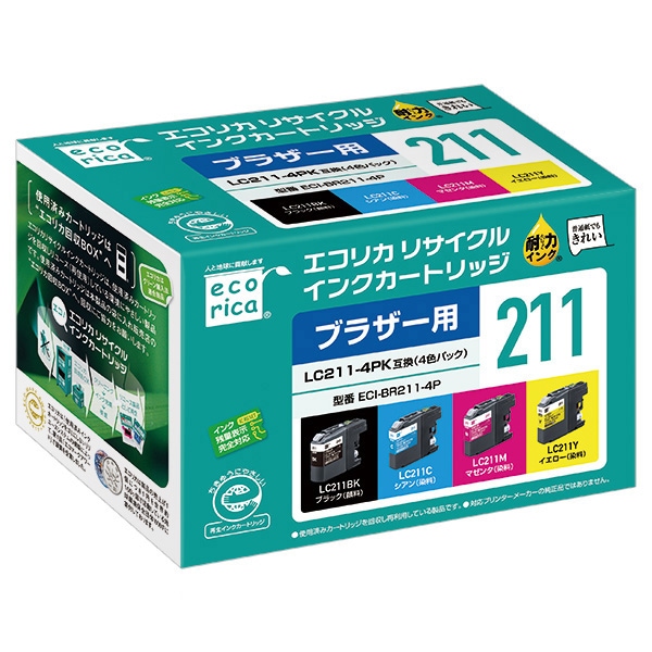エコリカ LC211-4PK 互換リサイクルインク 4色パック ECI-BR211-4P