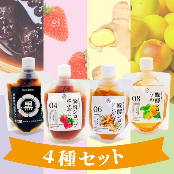 【蛍茶園】おすすめ発酵シロップ4種セット(黒蜜、ジンジャー、いちご、梅)