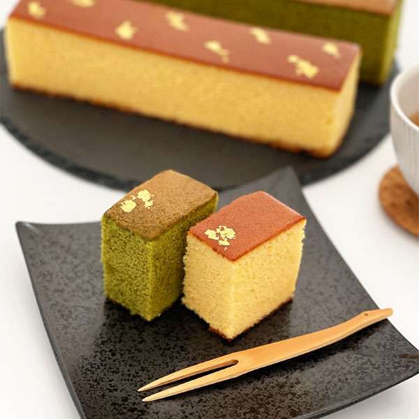 【三源庵】金箔カステラ2本セット(プレーン/抹茶)