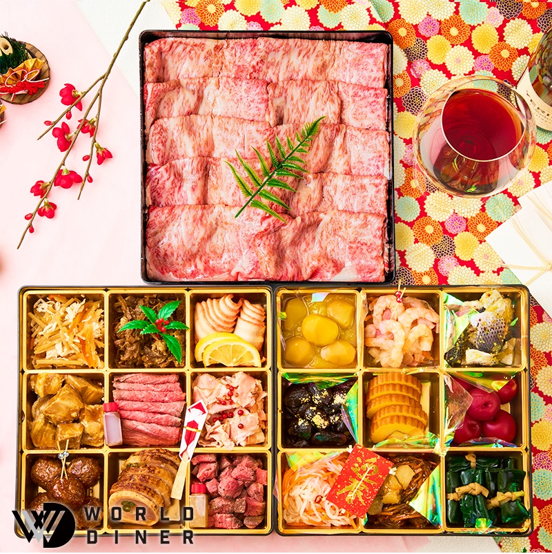【WORLD DINER】極撰肉おせち2026「飛翔」-hishou-三段重19品 大判リブローススライス付