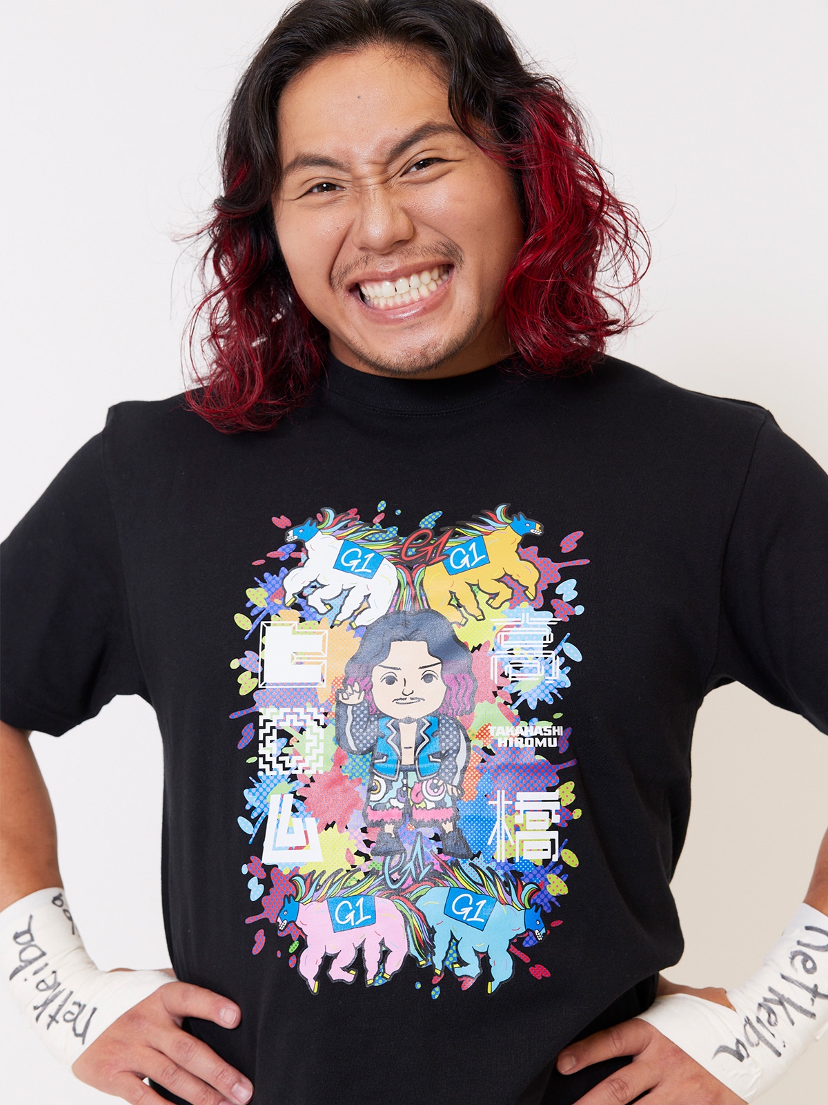 新日本プロレス 高橋ヒロム TEKKEN BOMBキャラクターTシャツ XL 浦安鉄筋家族×高橋ヒロム「TEKKIN BOMB!」Tシャツ