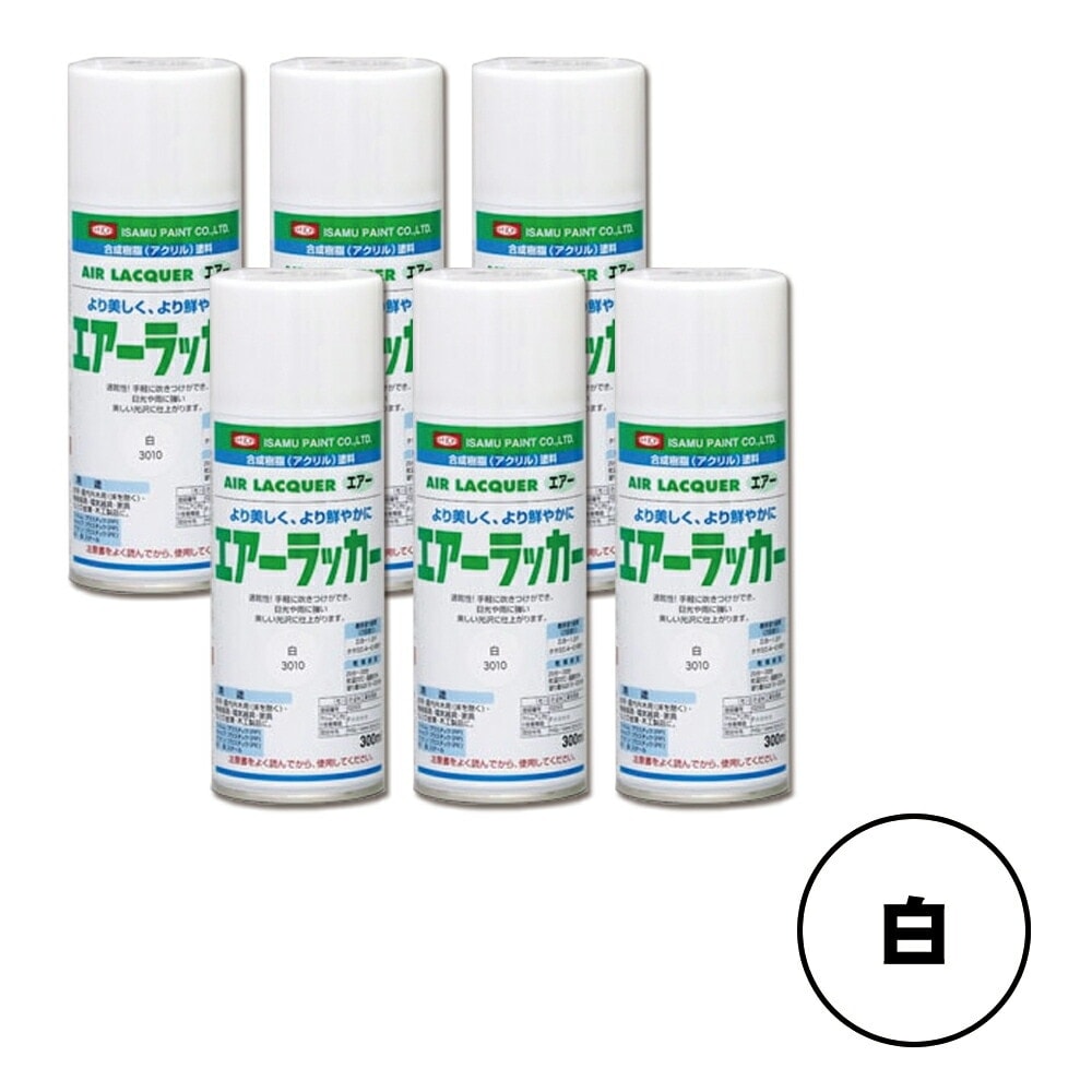 イサム塗料 622-3010-8 1液型アクリルエアラッカー 白 300ml×6本 取寄
