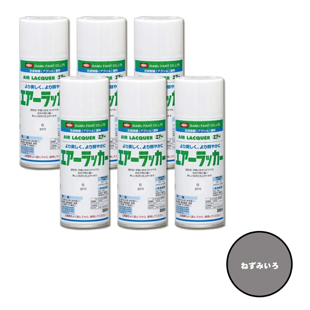 イサム塗料 622-3060-8 1液型アクリルエアラッカー ねずみ色 300ml×6本 取寄