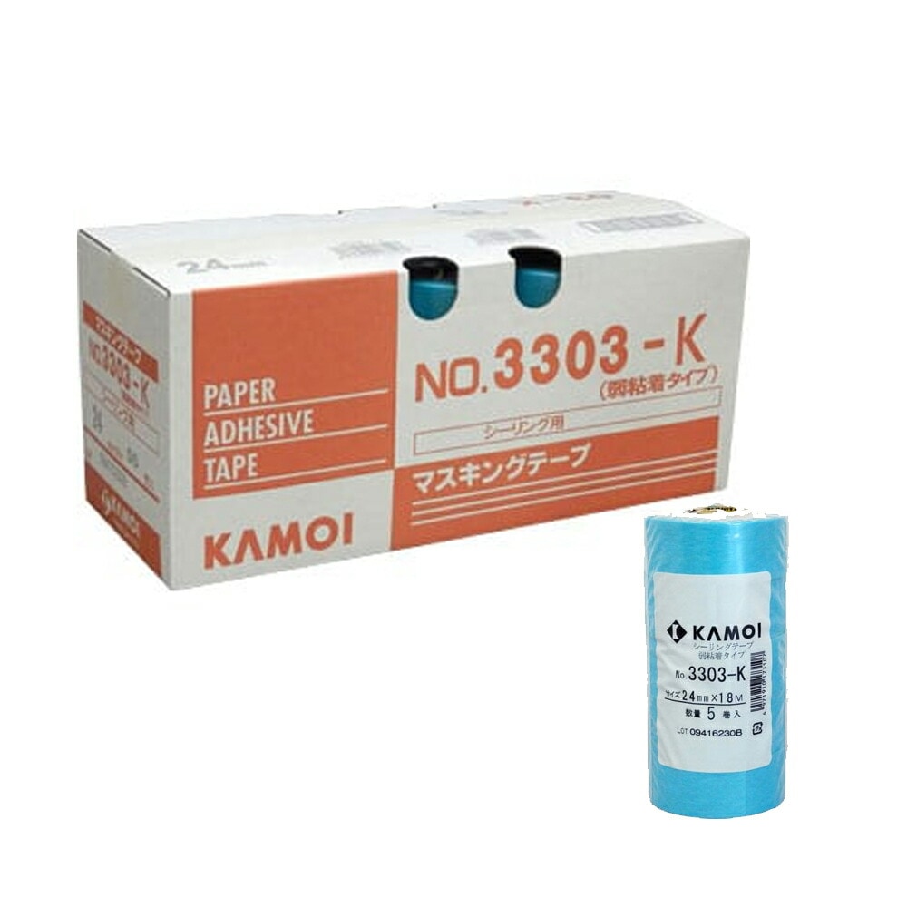 カモ井加工紙NO.3303-K 弱粘着シーリング用マスキングテープ 24ﾐﾘ 50個入 1小箱 取寄