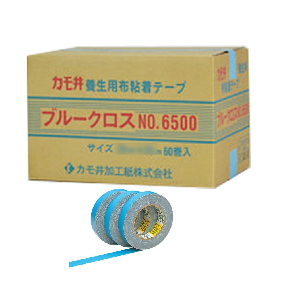 カモ井加工紙 NO.6500 吹付塗装用 布粘着テープ ブルークロス 19ﾐﾘ 60個入 1ケース ケース販売 取寄