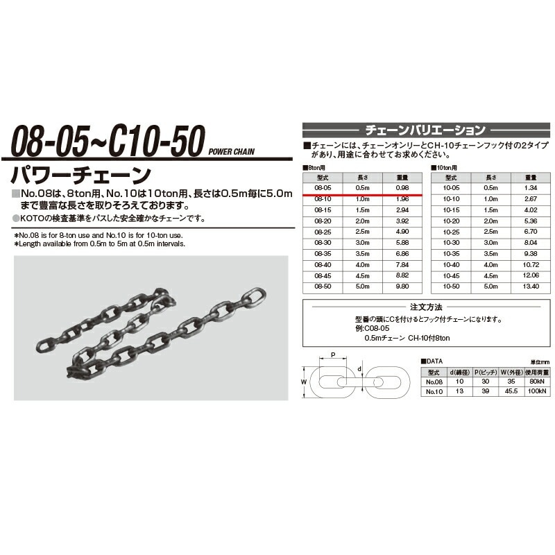 江東産業 08-05 8t 0.5m パワーチェーン 取寄