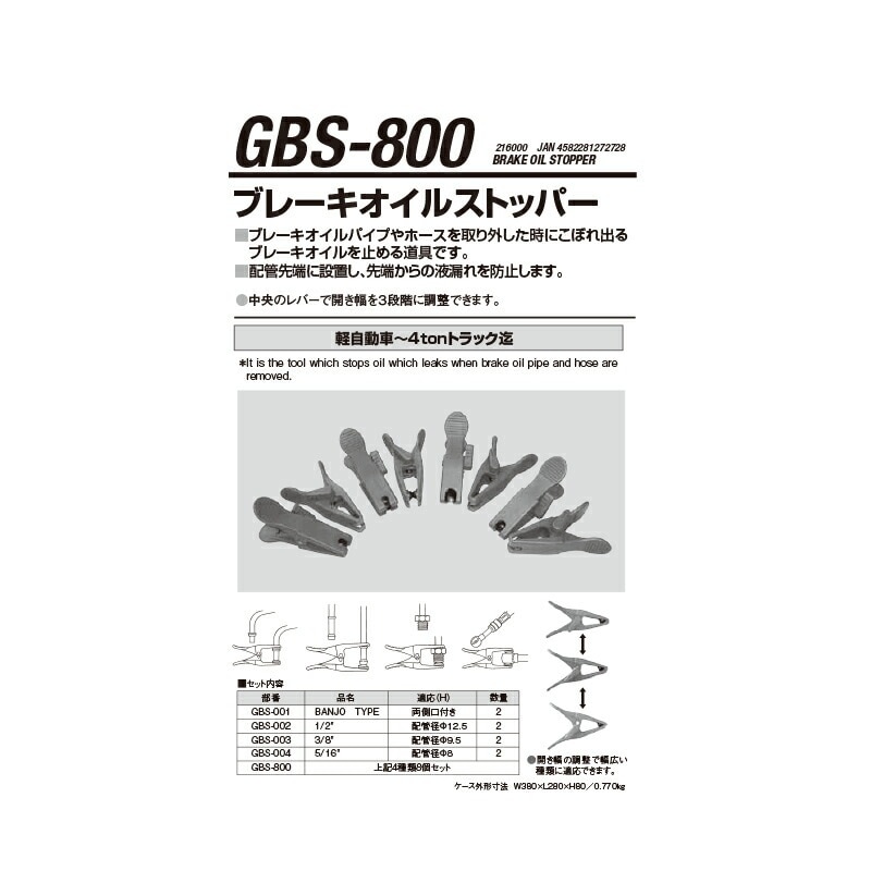 江東産業 GBS-800 ブレーキオイルストッパー(4種類8Pセット) 取寄