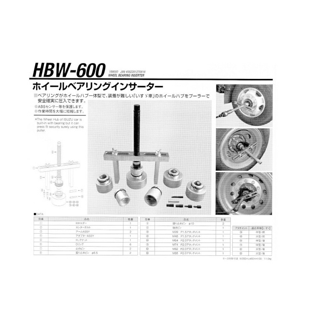 江東産業 HBW-600 トラックホイールインサーター 取寄