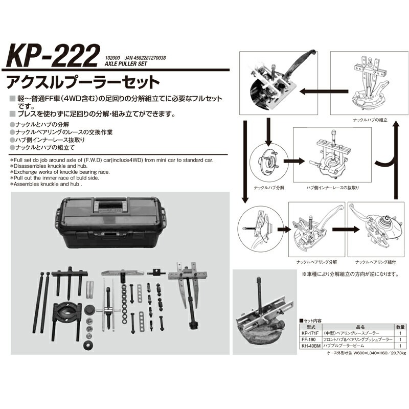 江東産業 KP-222 アクスルプーラーセット 取寄