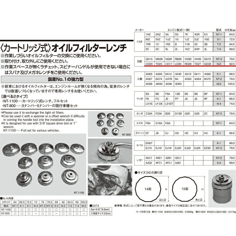 江東産業 N-2 オイルフィルターレンチ92mm 取寄