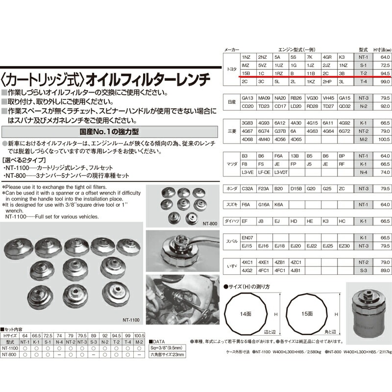 江東産業 T-2 オイルフィルターレンチ94.5mm 取寄