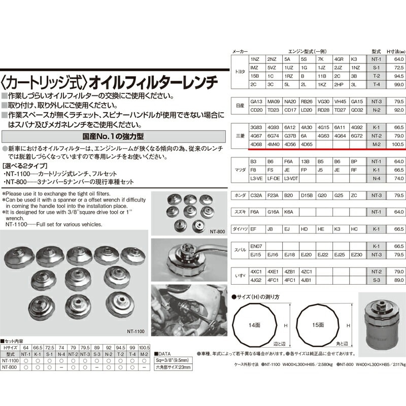 江東産業 M-2 オイルフィルターレンチ100.5mm 取寄
