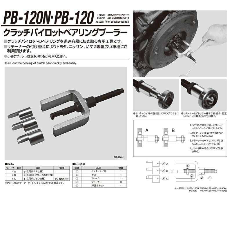 江東産業 PB-120 クラッチパイロットベアリングプーラー 取寄