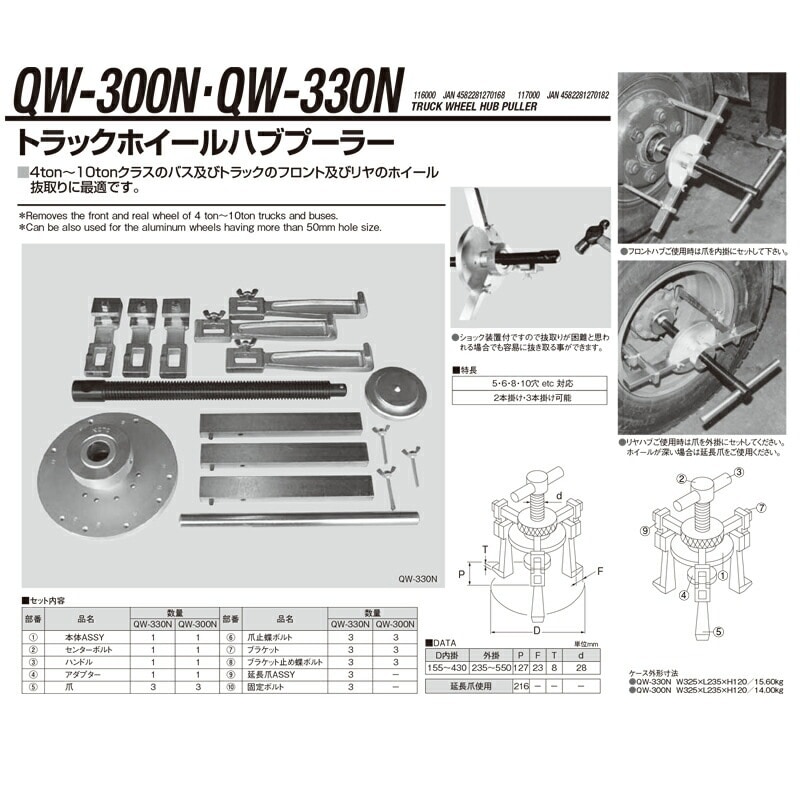 江東産業 QW-300N トラツクホイールハブプーラー 取寄