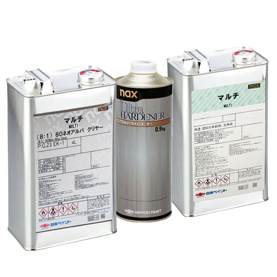 日本ペイント 3007914 naxマルチ (8:1)80 ネオアルバクリヤー 4L×1缶  + 硬化剤 + シンナー (各1本 セット)  取寄
