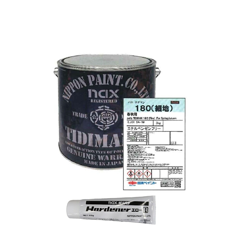 日本ペイント nax パテ チヂマン R 180 細地 春秋用 3kg + 硬化剤 (各1本 セット) 即日発送