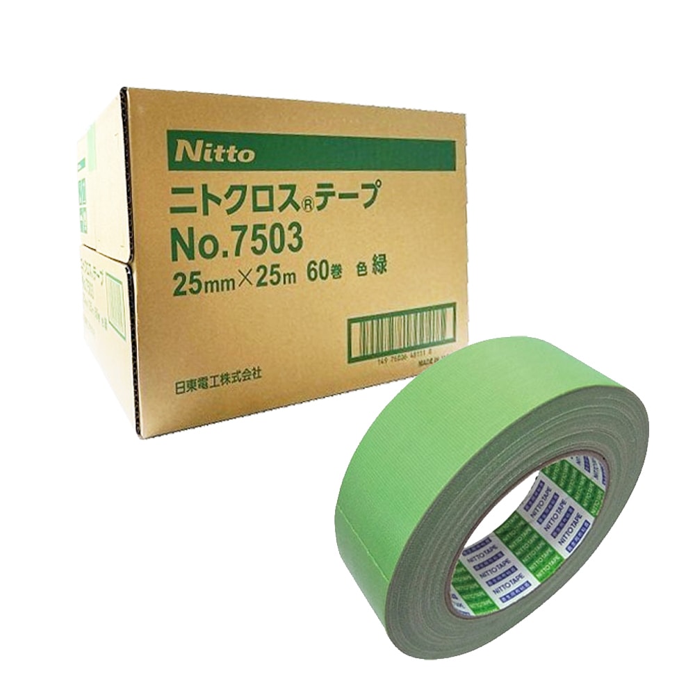 日東電工 NO.7503 養生用布粘着テープ 緑 25ミリ  60個入   取寄