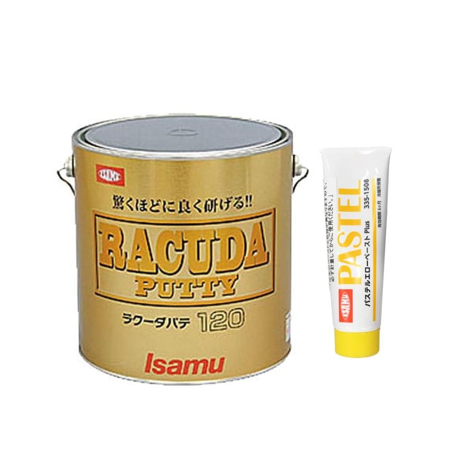 イサム塗料 ラクーダパテ 120標準 3kg ＋ 硬化剤 (各1本 セット)(※本店限定ペーパー付) 即日発送