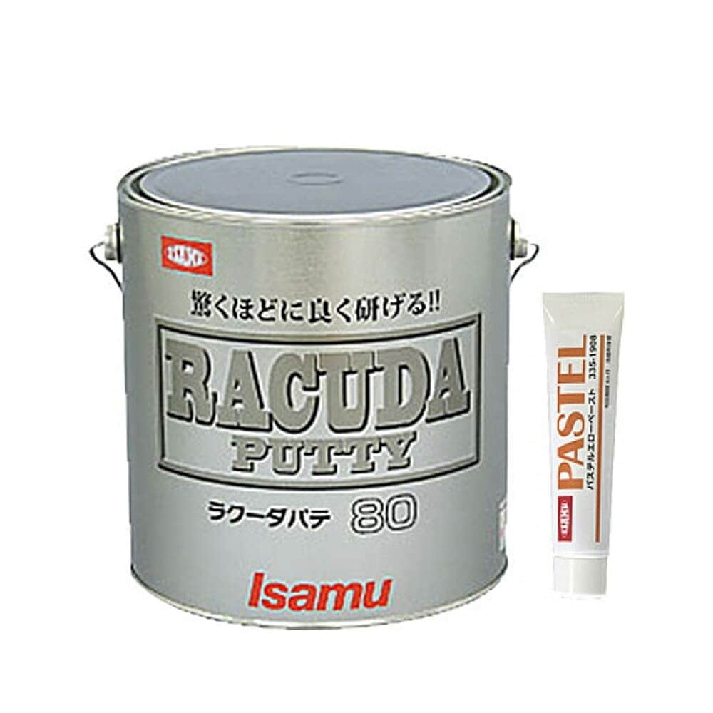 イサム塗料 ラクーダパテ 120標準 3kg ＋ 硬化剤 (各1本 セット)(※本店限定ペーパー付) 即日発送