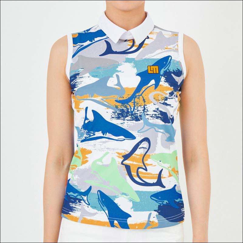 サイズ：S　LOUDMOUTH レディース ノースリーブ シャツ シャークフィンブルー（320）　　